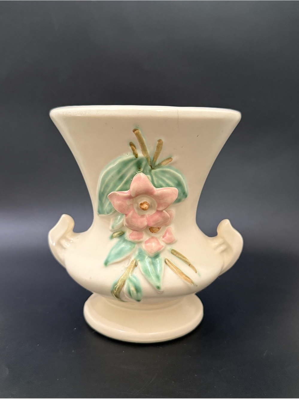 Vintage McCOY Pottery “Blossom Time“ Matte Ivory Glazed Pink Flower Vase